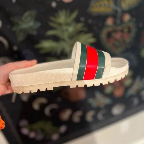 Gucci White Sandals with Red and Green Stripes Gucci Rubber Slide Sandals White Green Red Size 45 EU main image 4